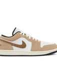 Side of Jordan 1 Low SE Brown Elephant in brown and white.