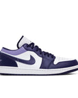 Side of Jordan 1 Low Sky J Purple in white and purple