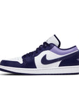 Side of Jordan 1 Low Sky J Purple in white and purple