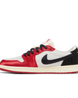 Side of Jordan 1 Retro Low OG SP Trophy Room Away in red, black and white.