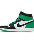 Side of Jordan 1 retro high go lucky green in white and green