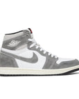 Side of Jordan 1 Retro High OG Washed Black in white and grey.