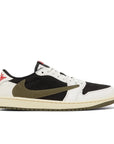 Side of Jordan 1 Retro Low OG SP Travis Scott Olive in black, white and olive