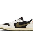 Side of Jordan 1 Retro Low OG SP Travis Scott Olive in black, white and olive