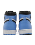 Heels of Jordan 1 High OG UNC Toe in blue, black and white