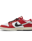 Side of Dunk Low Chicago Split in red, black and white