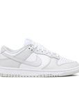 side of Nike Dunk Low photon dust in white and grey