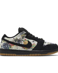 Side of Nike SB Dunk Low Supreme Rammellzee in black and multi-coloured