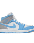 The side of the Jordan 1 Mid University Blue Grey sneaker