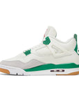 Side of Jordan 4 retro SB Pine Green in green and white