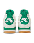 Back of Jordan 4 retro SB Pine Green in green and white