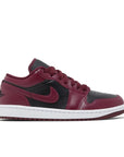 Side of Jordan 1 low black dark beetroot in black, dark beetroot and white