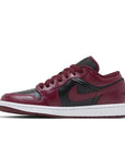 Side of Jordan 1 low black dark beetroot in black, dark beetroot and white
