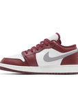 Side of Jordan 1 Low Bordeaux Grade School in cherrywood red white and grey