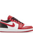Side of Jordan 1 Low Bulls Grade School (GS) in white black and red