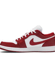 Side of Jordan 1 low gym red white in red and white