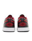 Heels of Jordan 1 Low White Toe in black, red and white.
