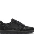 Side of Jordan 1 Retro Low OG SP x Travis Scott Black Phantom in Black.