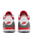 Heels of the Toddler Nike Jordan Air 3 basketball shoes in a white and fire red colour