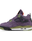 Side of the women's Nike Air Jordan 4 Retro Canyon Purple shoes in purple