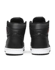 Heels of the Nike Air Jordan 1 basketball shoes in black satin gym red colour