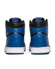 Heels of the Nike Air Jordan 1 Retro High OG Dark Marina Blue basketball shoes in black and dark blue