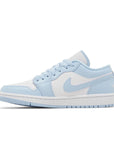 Side of the Nike Air Jordan 1 Low Michael Jordan's in white, blue and aluminium