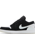 Side of Nike Air Jordan 1 Low Diamond Shorts basketball shoes are in a white, black and durabuck colourway.