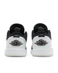 Heels of the Nike Air Jordan 1 Low Diamond Shorts basketball shoes are in a white, black and durabuck colourway.