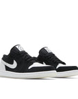 A pair of the Nike Air Jordan 1 Low Diamond Shorts basketball shoes are in a white, black and durabuck colourway.