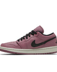 Side of the women's Nike Air Jordan 1 Low Mulberry sneakers in purple and black