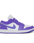 Side of the women's Nike Air Jordan 1 Low sneakers in white and purple