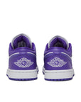 Heels of the women's Nike Air Jordan 1 Low sneakers in white and purple