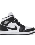 Side of the Jordan 1 Mid 'Split Black White' is in a black and white colourway