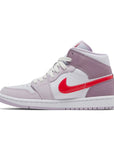 Side of the Jordan 1 Mid Valentine's Day (2022) (w) is in a pink and red colourway