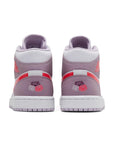 Heels of the Jordan 1 Mid Valentine's Day (2022) (w) is in a pink and red colourway