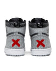Heels of the Nike Air Jordan 1 basketball shoes in black grey and red rebellionaire colour