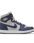 Side of the Air Jordan 1 Retro High '85 'Georgetown' is in a college navy, summit white and tech grey colourway.