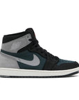 Side of the Nike Air Jordan 1 Retro High Element Gore-Tex Black Particle Grey basketball shoes in black, grey and dark green
