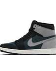 Side of the Nike Air Jordan 1 Retro High Element Gore-Tex Black Particle Grey basketball shoes in black, grey and dark green