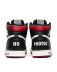 Heels of the Nike Air Jordan 1 Retro High Not for Resale basketball shoes in varisty red, black and white