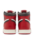 Heels of the Air Jordan 1 Retro High OG 'Lost & Found' is in a black, red and white colourway