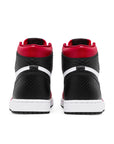 Heels of the women's Nike Air Jordan 1 Retro High Satin Snake Chicago sneakers in black, red and white