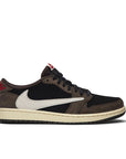 Side of the Nike Air Jordan 1 Retro Low OG SP Travis Scott sneakers in brown, black and white