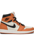 Side of the Nike Air Jordan 1 Retro Reverse Shattered Backboard basketball sneakers in orange and white