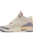 Side of Nike Jordan Air 3 basketball shoes in a white cream muslin colour