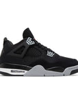 Side of Nike Air Jordan 4 retro black canvas basketball shoes are in an all black colourway.