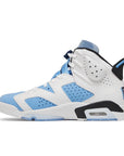 Side of the Nike Air Jordan 6 Retro UNC White basketball shoes in blue and white