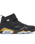 Side of the Nike Jordan Flight Club 91 basketball shoes in black and metallic gold