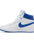 Side of the Nike Air Ship A Ma Maniere Game Royal basketaball sneakers in white and blue